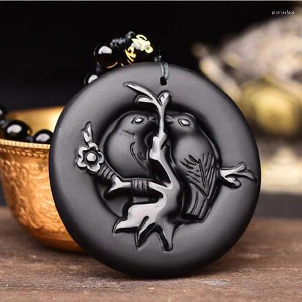 Colliers pendants Collier d'oiseau animal d'obsidien naturel Bijoux Lucky Propice Amulet Fine