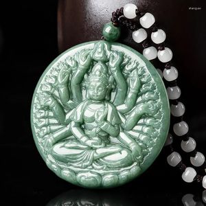 Pendentif Colliers Naturel Jade Mille Mains Kwan-yin pour homme et femme Fengshui Géomantique Guanyin Amulette Talisman symbolise la sécurité