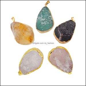 Pendentif Colliers Bijoux Naturels Coupe Surface Goutte Quartz Cristal Collier Dames Hommes Golden Améthyste Rose Citrine Livraison 2021 Pend Dh6M2