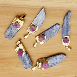 Pendentifs de minerai brut de Kyanite naturelle, pendentifs irréguliers à longue bande d'agate, accessoires de bijoux simples, vente en gros, 7 pièces/lot