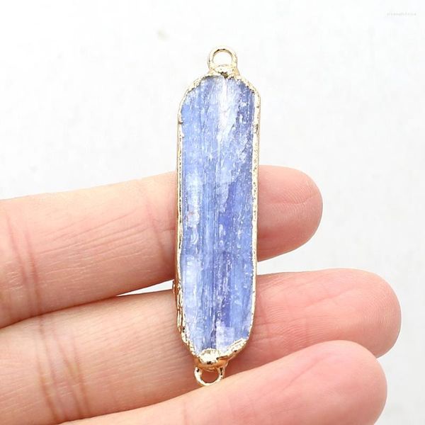 Pendentif Colliers Naturel Kyanite Pierre Gemme Doré Bord Connecteur Artisanat À La Main Collier Bracelet Bijoux Accessoires Pour Femme Taille 12x48mm