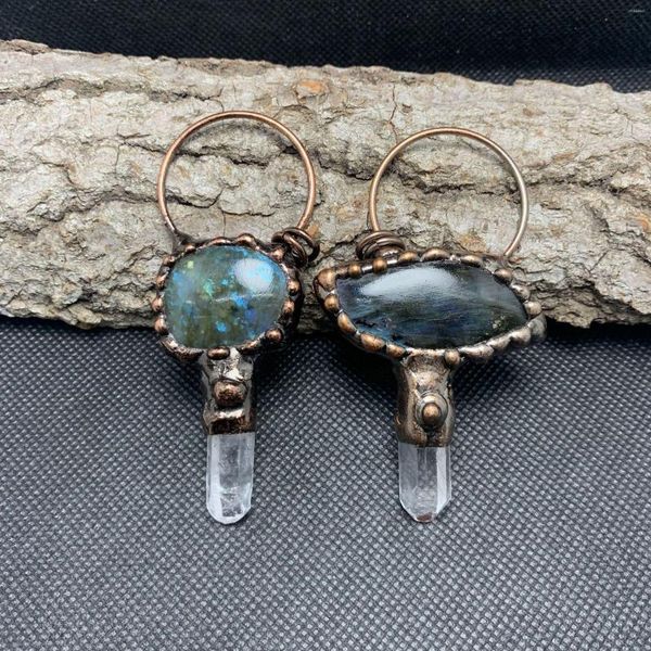 Colliers pendants cuivre antique de labradorite naturel avec cristal cristallin blanc Reiki Stone Charmes irréguliers pour la fabrication de collier