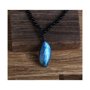 Colliers pendants Labradorite Energy Collier Femmes hommes Tendy Moonstone Glitter Stone Fabrication ￠ la main Prayers Pendants Drop Dh1uj