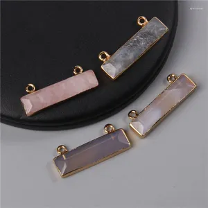 Pendentif Colliers Naturel Labradorite Rose Quartzs 2 Trous Rectangle Pierre Bande Connecteur Pendentifs Charmes Pour Collier Fabrication De Bijoux 12