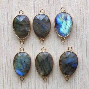 Pendentif Colliers Naturel Labradorite Pierre Section Goutte D'eau Or Couleur Connecteur Pendentifs Pour Bijoux Accessoires Fabrication En Gros 6pcs / l