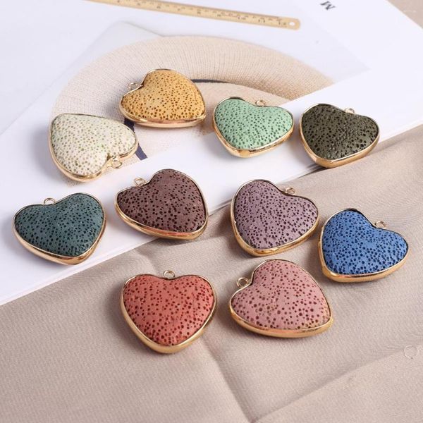 Pendentif colliers pierres de lave naturelles pendentifs forme de coeur couleur aléatoire pierre volcanique pour la fabrication de bijoux collier