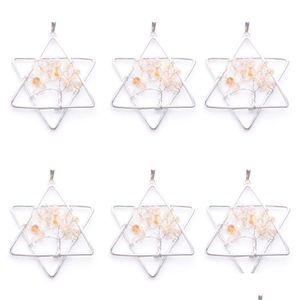 Hanger kettingen natuurlijke licht citrine edelsteen stenen boom van het leven handgemaakte draadkleur gewikkeld sterrenhangers voor sieraden markering n3809 d dh8ny