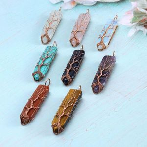 Pendentif Colliers Pierre Minérale Naturelle Cristal Fil De Cuivre Wrap Reiki Guérison Épée Forme Quartz Arbre De Vie Pendule Bijoux