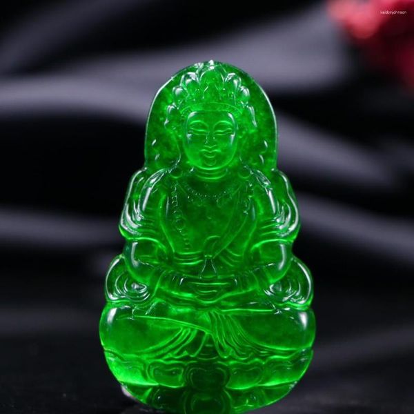 Pendentif Colliers Naturel Myanmar Jadéite Vert Tara Collier Hommes Femmes Bouddhiste Amulette Haute Qualité A Birmanie Jade Guanyin Fengshui Charme