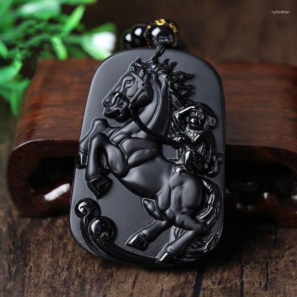 Pendentif Colliers Naturel Obsidienne Horsea et Singe Bijoux Chanceux pour conjurer le mal Collier de bon augure Jade Fine