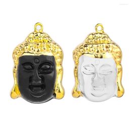 Hanger Kettingen Natuurlijke Obsidiaan Wit Kristal Kwarts Boeddhisme Shakyamuni Boeddha Tathagata Metalen Trim Charm Dangle Ketting Sieraden Onderdeel