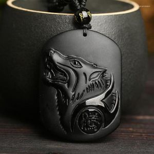 Pendentif Colliers Naturel Obsidienne Loup Collier Hommes Femmes Chanceux Amulette Fengshui Charmes Noir Jade Cristal Tête Sculptée À La Main