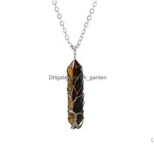 Pendentif Colliers Collier En Pierre D'opale Naturelle Arbre De Vie Fil Enroulé Quartz Bijoux Goutte À La Main Cadeau Livraison Pendentifs Dhlbx