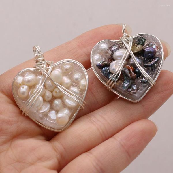 Pendentif Colliers Naturel Perle Cristal Bud Gem Amour Coeur Enveloppé Argent Artisanat Bijoux MakingDIY Collier Boucle D'oreille Accessoires Cadeau32x38mm