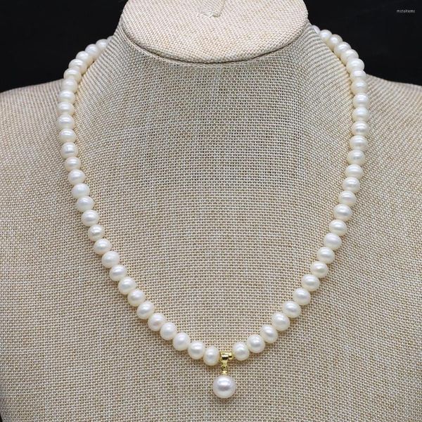 Pendentif Colliers Perles Naturelles 5-6mm Perles D'eau Douce Perles Bijoux Collier Ras Du Cou Pour Femmes Fiançailles Cadeau De Mariage