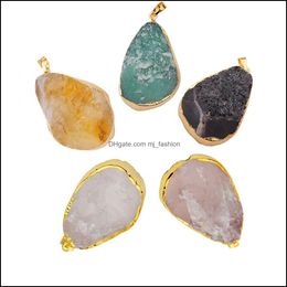 Pendentif Colliers Naturel Pendentif Bijoux Cut Surface Goutte Quartz Cristal Collier Dames Hommes Doré Améthyste Rose Citr Dhseller2010 Dhnyn