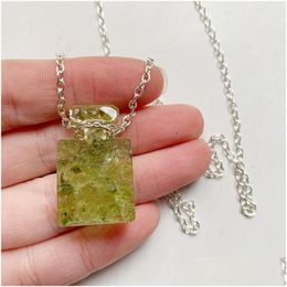 Hanger Kettingen Natuurlijke Peridot Kristal Kralen Orgone Energie Ketting Olivijn Trommelstenen Chips Steen Fles Hars 1Pcpendant Drop Dhwmd