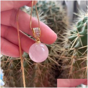 Pendentif Colliers Perles De Cristal Rose Naturel Collier Charme Gem Accessoires Pour La Fabrication De Bijoux Diy Drop Delivery Pendentifs Dhnww