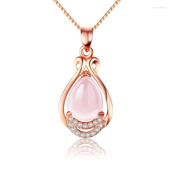 Pendentif Colliers Cristal Rose Naturel Plaqué Or Rose Collier Femme Clavicule Chaîne Furong Pierre Fille