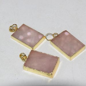 Hanger kettingen natuurlijke roze kristallen stenen rechthoek 2022 vrouwen sieraden maken gouden rand plak roos aura kwarts femme accessarissen hart