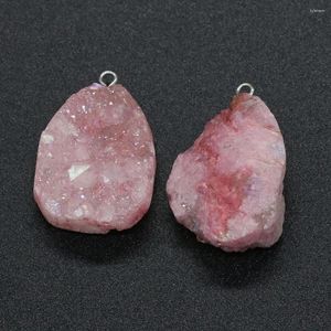 Hanger Kettingen Natuurlijke Roze Druzy Agaat Hangers Charms Onregelmatige Steen DIY Voor Ketting Of Sieraden Maken 20x25-23x30mm