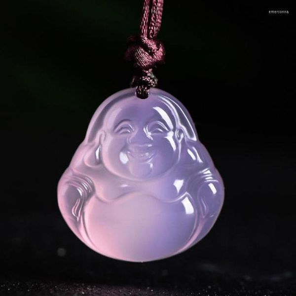 Pendentif Colliers Naturel Rose Jade Bouddha Nelace Hommes Femmes Véritable Certifié Jades Pierre Amulette Cadeaux Calcédoine Mode Charmes Bijoux