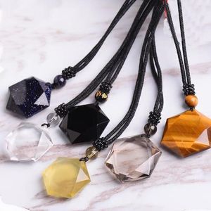 Hangende kettingen Natuurlijke gepolijste zespuntige sterrenketting Amethist Moonstone Tiger Eye Stone Hexagram Lanyard Sieraden Geschenken voor damesspend