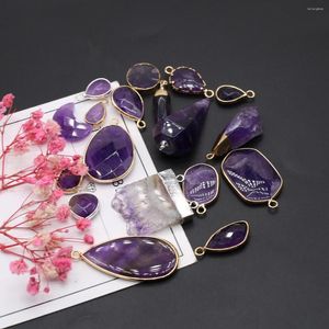 Hanger kettingen Natuurlijke paarse agataten Charms Amethysts Quartz Crystal Connector voor genezende sieraden oorrang ketting maken