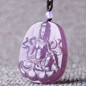 Collares pendientes Calcedonia Púrpura Natural Guanyin Ceniza Ágata Buda Guardián Jade Amatista