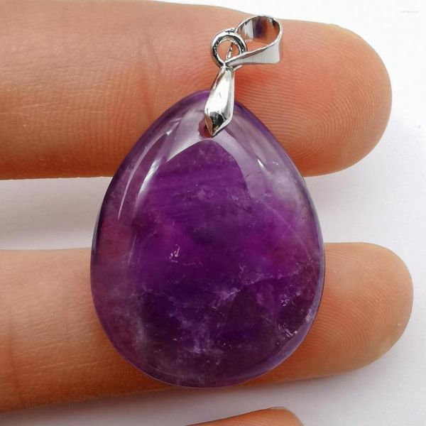 Collares pendientes Piedra de cristal púrpura natural Lágrima Joyería de la suerte S403