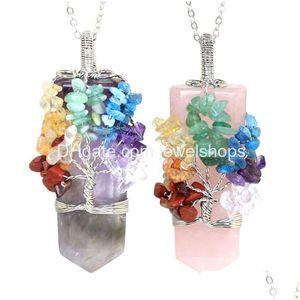 Pendentif Colliers Quartz Naturel Plantinum Plaqué Chip Gemstone Fil Enveloppé Cristal Épée Forme Hexagone Prisme Amet Charme avec Laiton C Dhjbm