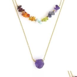 Hanger Kettingen Natuurlijke Quartz Steen Dubbele Lagen Chakra Kralen Reiki Healing Crystal Ketting Voor Vrouwen Sieraden Drop Levering Pend Dhk5E