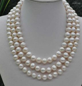 Collares colgantes Natural raro blanco 9-10 mm redondo collar de perlas de agua dulce 50 