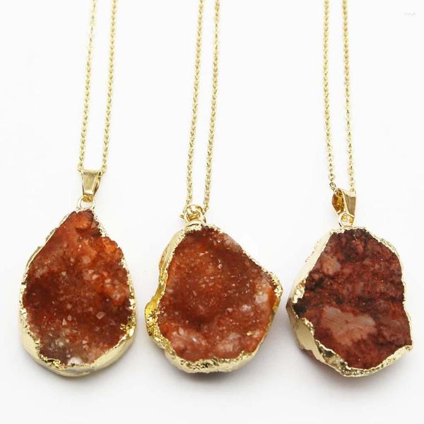 Collares colgantes Piedra cruda cruda Duzy naranja Irregular ónix ágata bordes dorados cadena de acero inoxidable encantadores Joyería de joyería 1pc