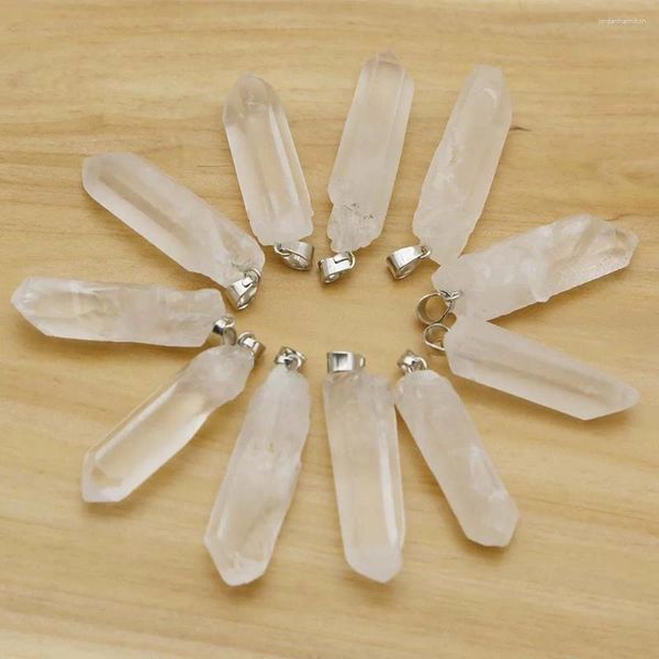 Pendentif Colliers Naturel Brut Minerai Pierre Irrégulière Blanc Cristal Clair Quartz Collier Charme DIY Bijoux Fabrication Accessoires En Gros 12 pcs