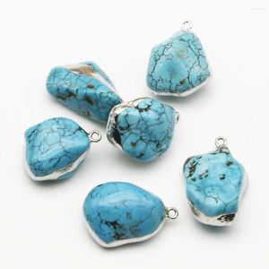 Pendentif Colliers Naturel Brut Minerai Turquoise Irrégulier Argent Plaqué Collier Qualité Charme Mode Bijoux Cadeau Accessoires En Gros 6 pcs