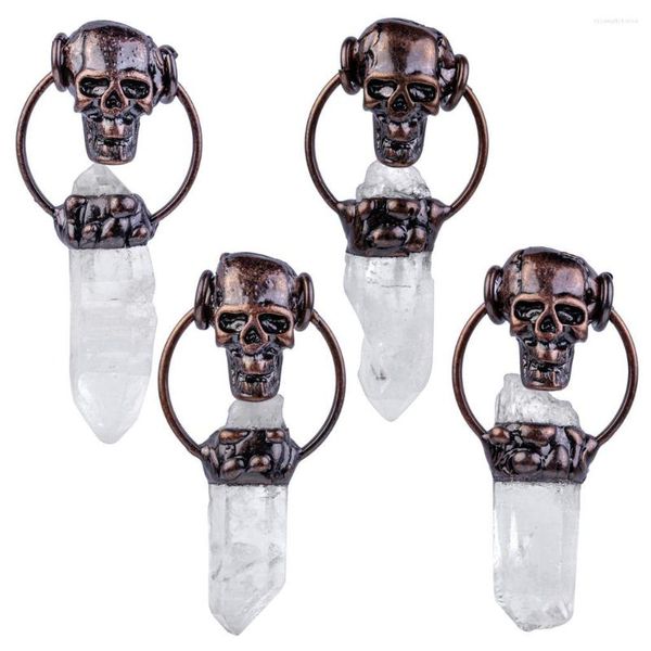 Collares colgantes Natural Raw Rock Cuarzo Cristal Piedra Punto Retro Gótico Cráneo Encantos para joyería Fabricación DIY Collar Accesorios
