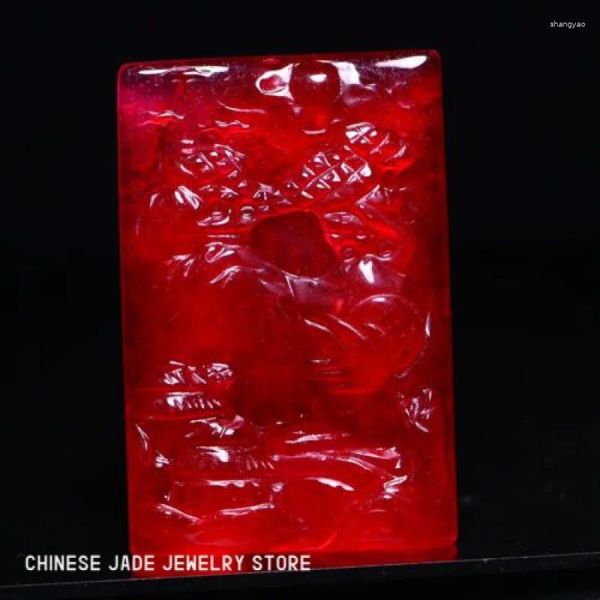 Colliers de pendentif Prendants paysages de jadéite rouge naturel avec boîte