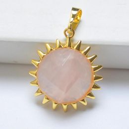 Colares com pingente Pedra natural rosa cristal facetada GEM Luz solar Jóias Moda S3096