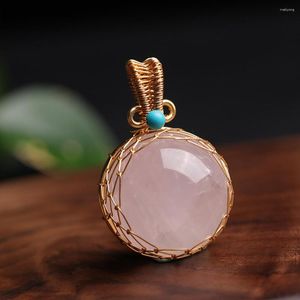 Pendentif Colliers Quartz Rose Naturel Boule De Cristal Forme De Filet Chanceux Fil Doré Enveloppé Énergie Pierre Précieuse Reiki Guérison Bijoux Spirituels