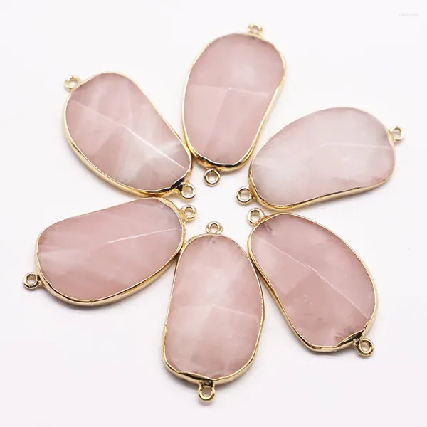 Pendentif Colliers Naturel Rose Quartz Pierre Connecteur Irrégulier Pendentifs Tranche Collier Plaqué Or Bord Charmes Bricolage Bijoux De Mode