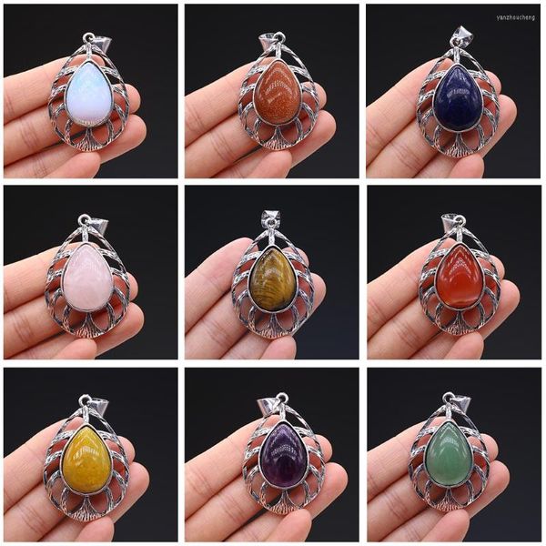 Pendentif Colliers Naturel Rose Quartzs Charmes Goutte D'eau Shaep Améthystes Pour Faire DIY Jewely Collier 33x55mm