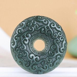 Pendentif Colliers Naturel Rond Jade Donut Sculpté À La Main Exquis Néphrite Charmes Collier Hommes Femmes Hetian Vert Jades Chanceux Amulette Cadeaux