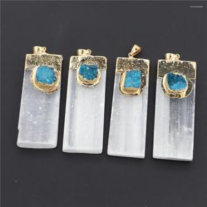 Collane con ciondolo Gesso di selenite naturale Pendenti con agata blu Druzy Campioni di minerali di roccia Gioielli Reiki Energia di guarigione Charms Souvenir fai da te