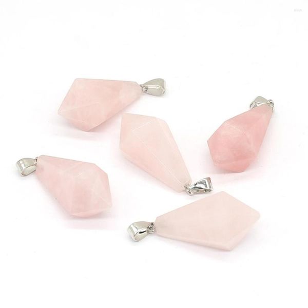 Collares colgantes de piedra semipreciosa de piedra triangular forma triangular encantos de cuarzo de rosa para joyas que hacen accesorio de collar de bricolaje 1pc
