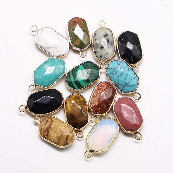 Pendentif Colliers Naturel Semi Précieux Pierre Polygone Plaqué Or Reiki Charmes Cristal Agate Collier DIY Bijoux Bracelets Faisant 12 pcs