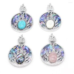 Pendentif Colliers Coquillage Naturel Exquis Motif De Feu Rond Abalone Agates Rose Quartzs Charmes Accentués Pour La Fabrication De Bijoux Collier