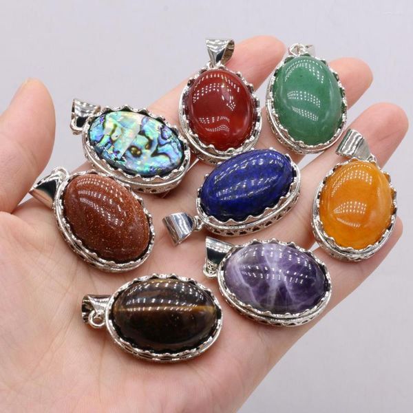 Colliers pendants coquille naturelle Rose Quartz Tiger Eye Stone Opal Oeuf en forme de charmes pour les bijoux Making DIY Collier accessoires 1pc