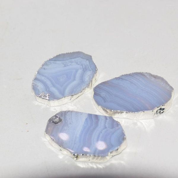 Collares pendientes Rebanada natural Calcedonia azul Piedra Mujer Fabricación de joyas 2023 Grandes dijes Raya Onyx Ágatas Losa Piedras preciosas Bohemian