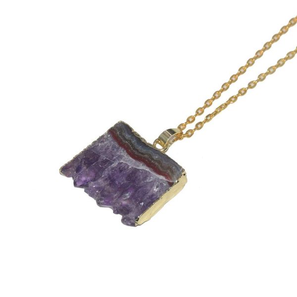 Pendentif colliers tranche naturelle géode Drusy pierre collier femmes violet cristal Quartz améthystes Druzy chaîne Femme 2021